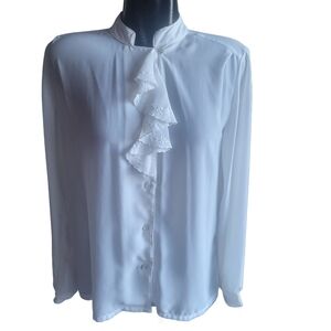 Vintage Semi Sheer White Flounced Blouse 16